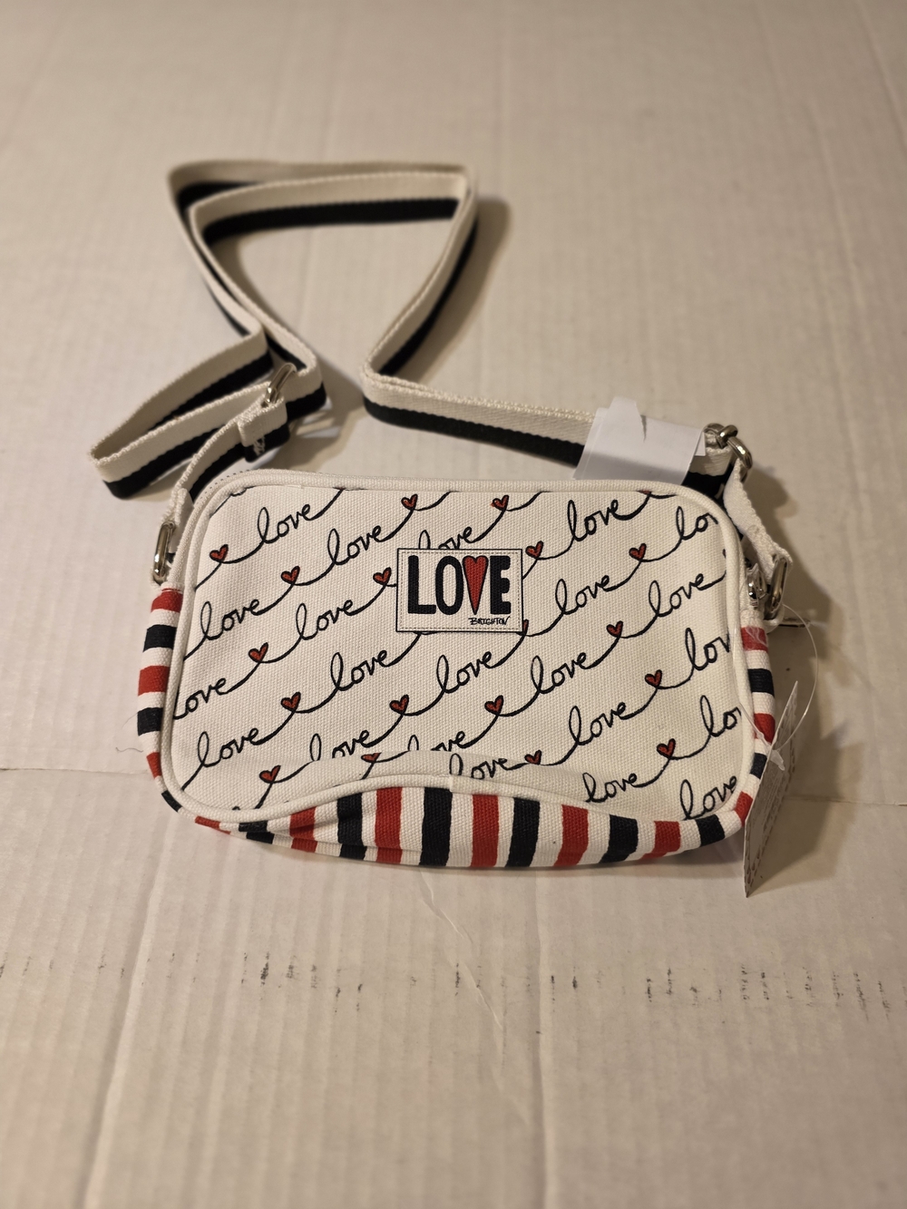 Brighton White Crossbody Bag with Red & Navy Accents
